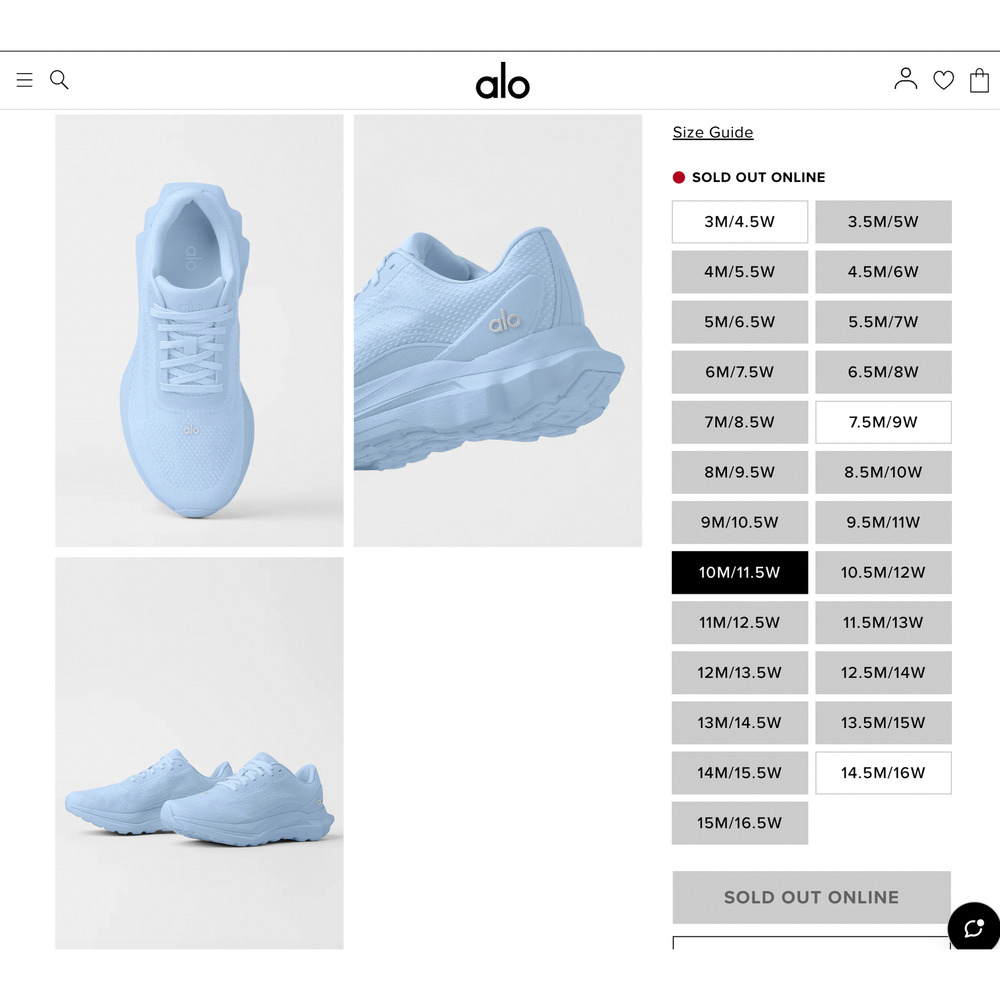 Alo Runner Sneakers Winter Frost BLUE Size 10 Men / 11.5 Women - Picture 9 of 10